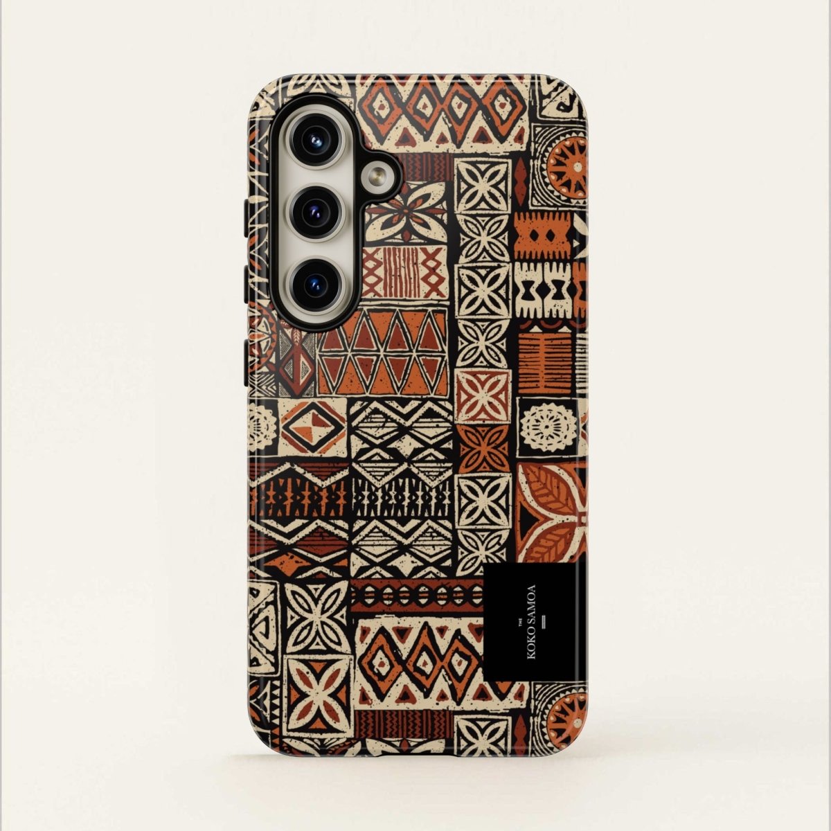 WOYC Tough Phone Case Elei in Koko Samoa design, durable protective cover for smartphones, suitable for AU, NZ, and USA.