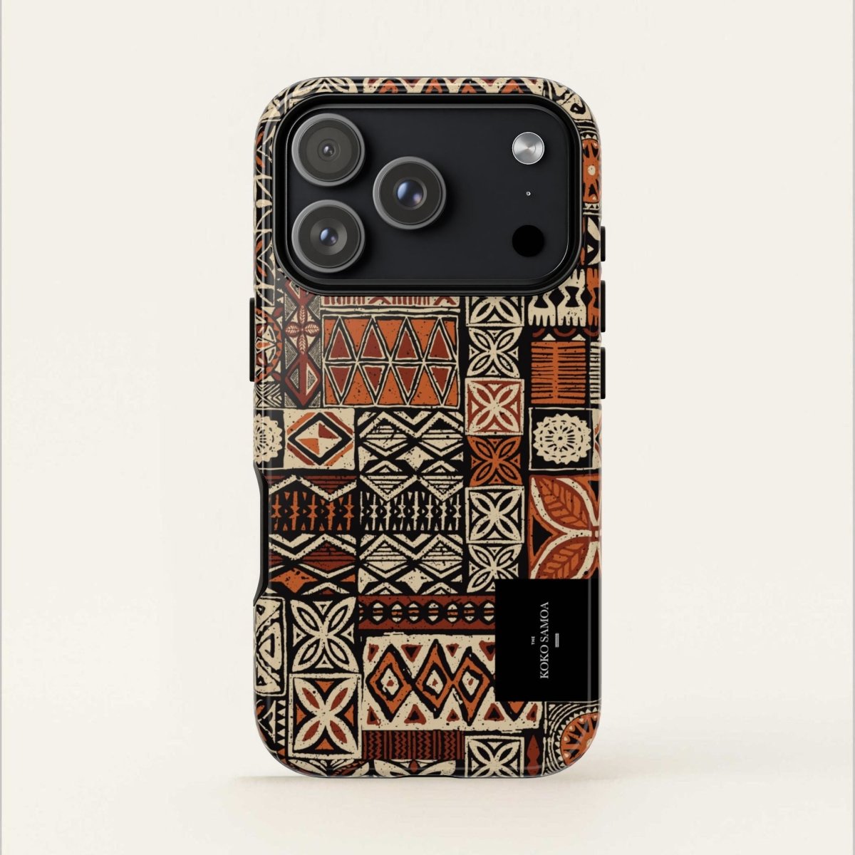 WOYC Tough Phone Case Elei in Koko Samoa design, durable protective cover for smartphones, available in AU, NZ, and USA.