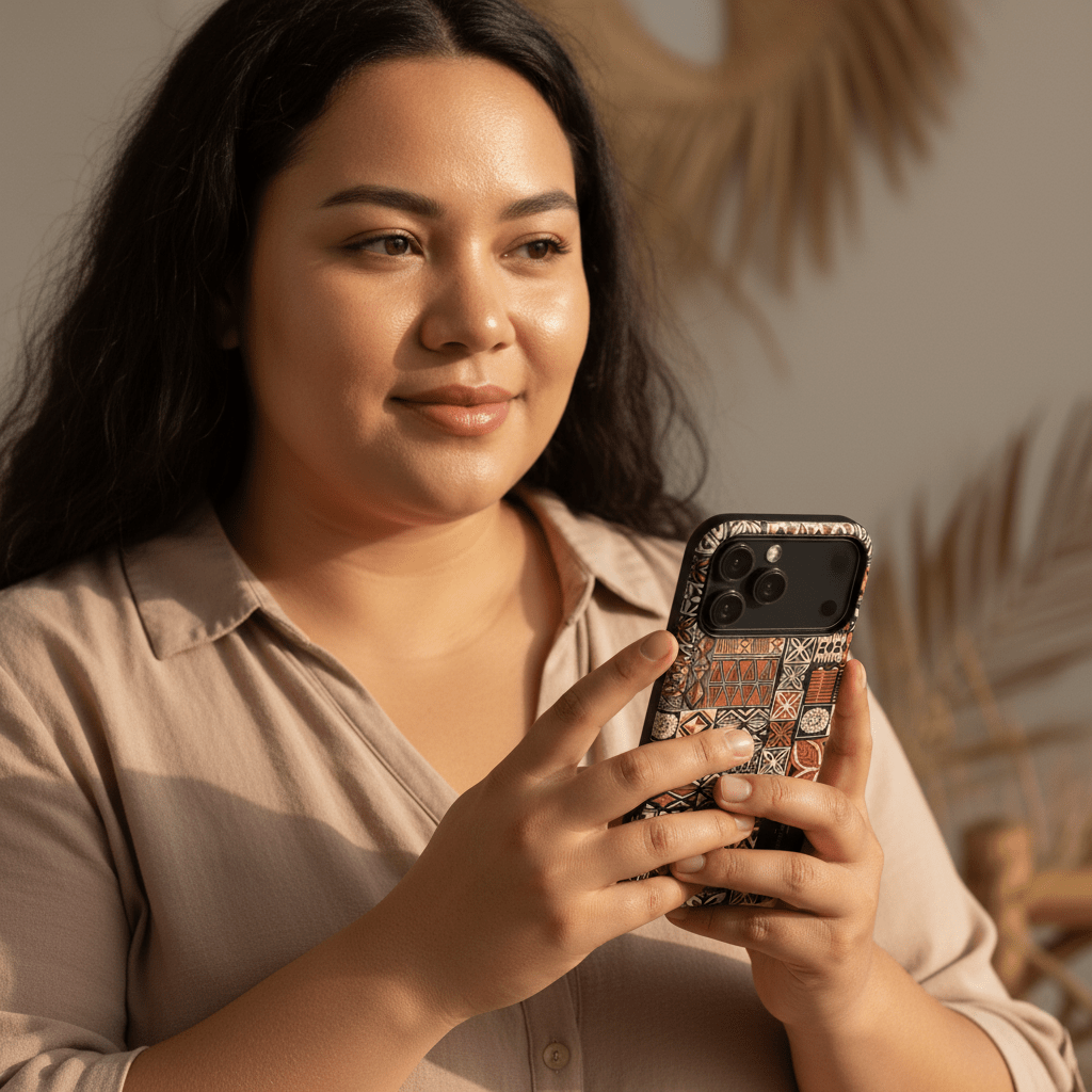Tough Phone Case Elei design for AU/NZ/USA models, durable protective cover with vibrant Koko Samoa motif.