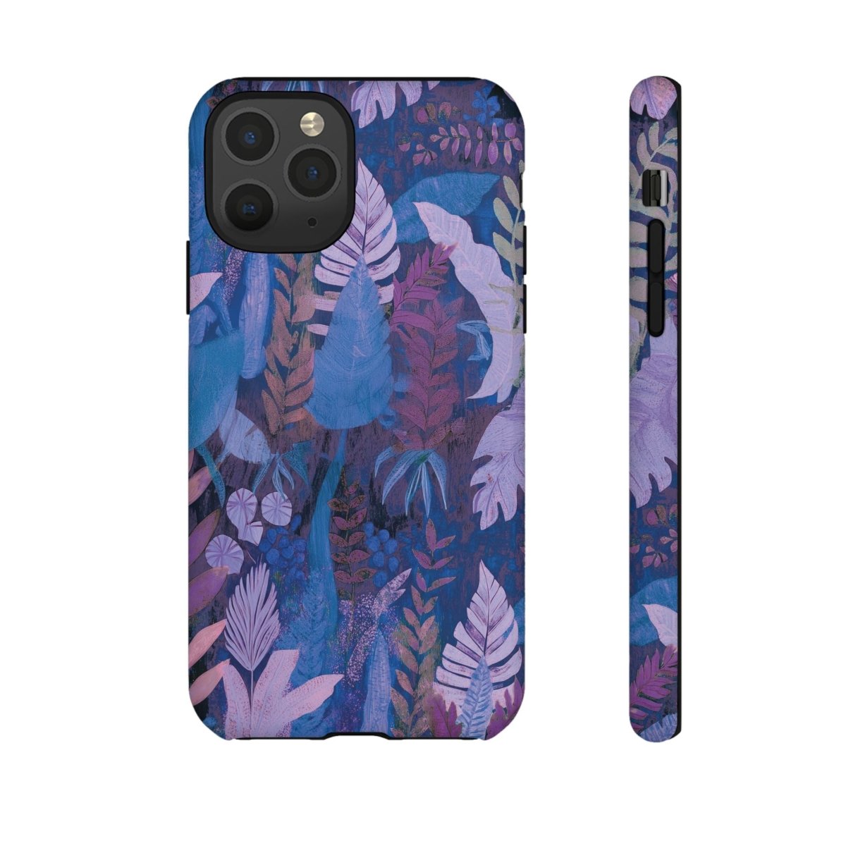 Lavender palms design tough phone case for iPhone and Samsung, featuring tropical leaf artwork and durable protection.