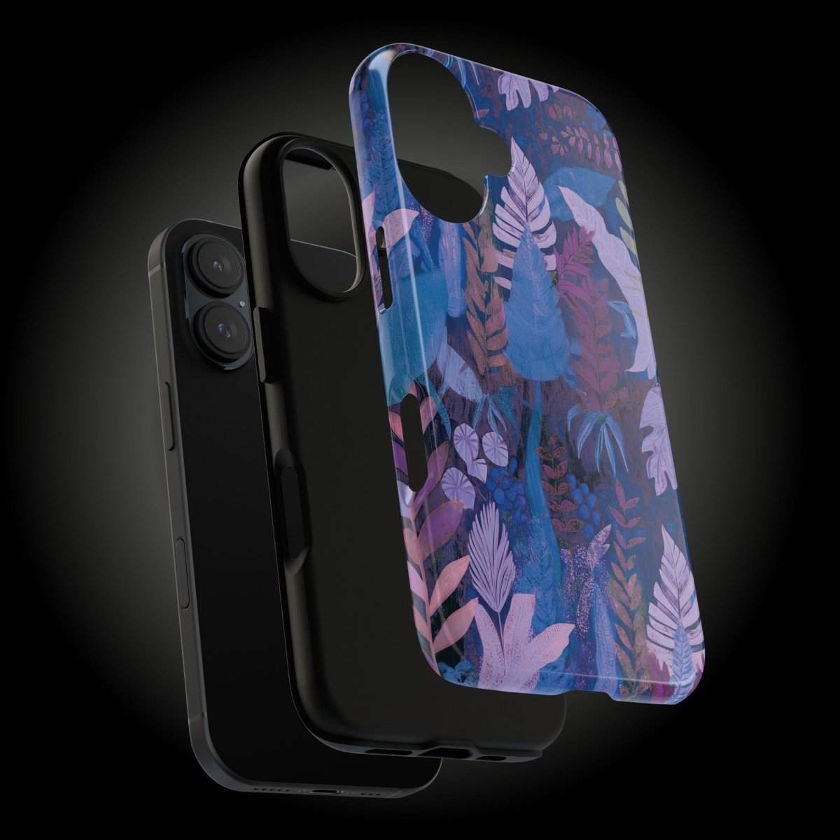 Tough lavender phone case with palm tree design for iPhone, featuring a durable protective build.