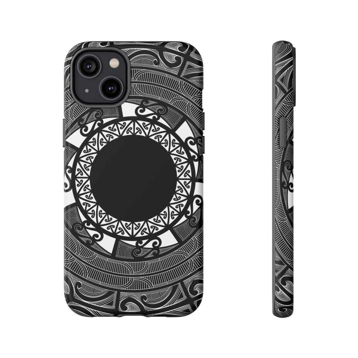 Printify Māori tough phone case with traditional Koko Samoa design for AU, NZ, and US models, featuring vibrant Polynesian artwork.