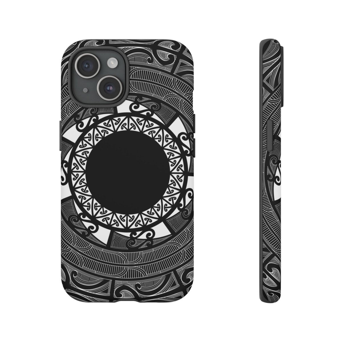 Tough Māori print phone case by Printify with traditional Polynesian patterns on a durable protective cover.