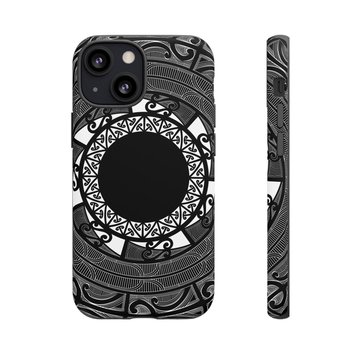 Printify tough Māori phone case with traditional Samoan design, fits AU, NZ, and USA models, featuring bold cultural patterns.