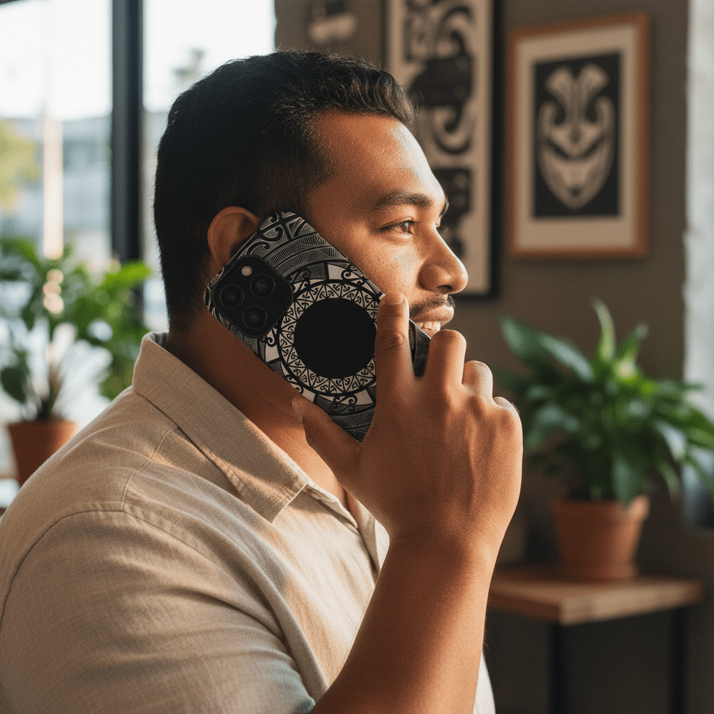 Durable Māori print phone case by Printify, featuring traditional Samoan Koko Samoa design on a protective phone case.