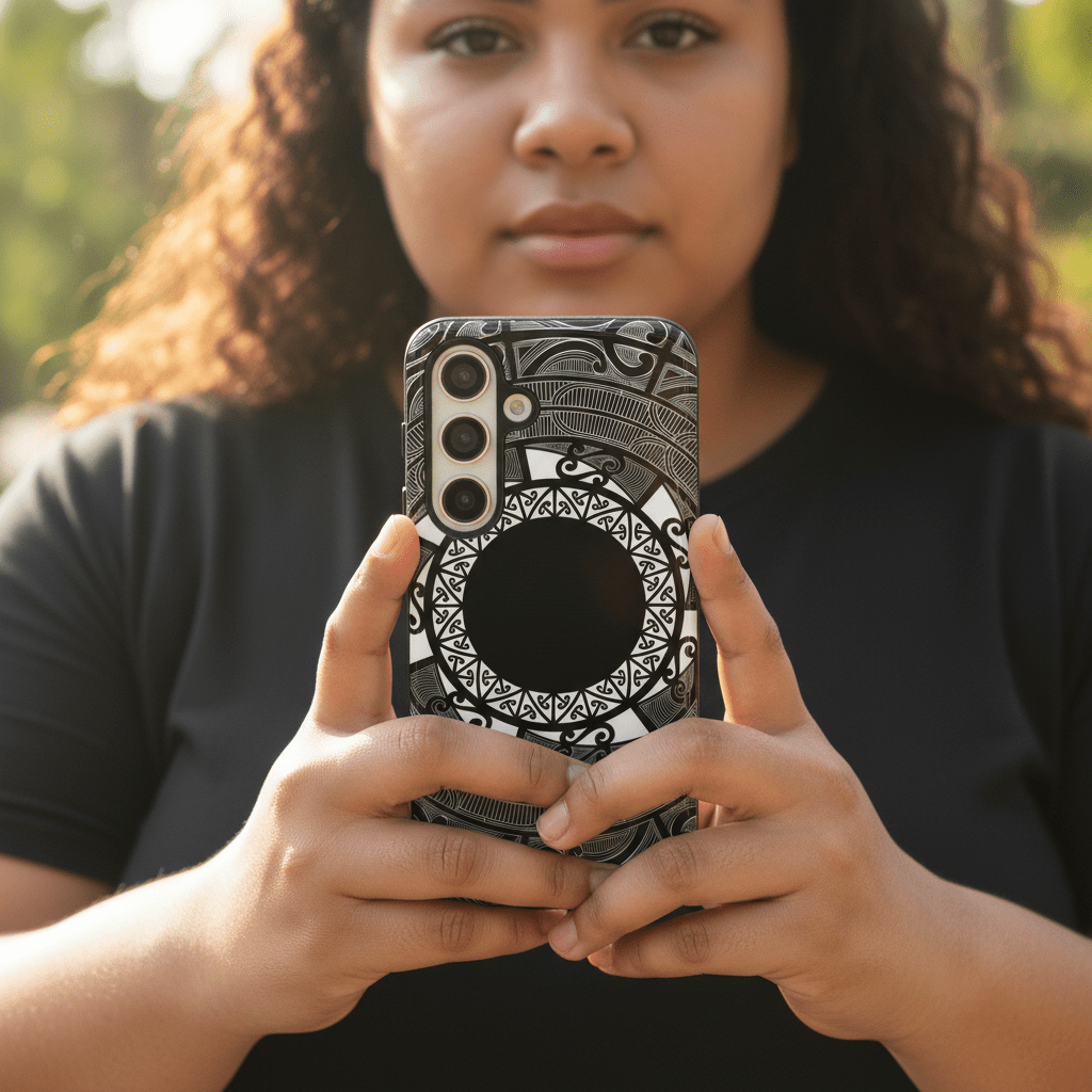 Printify Māori tough phone case featuring traditional Samoan Koko Samoa design on durable protective cover.