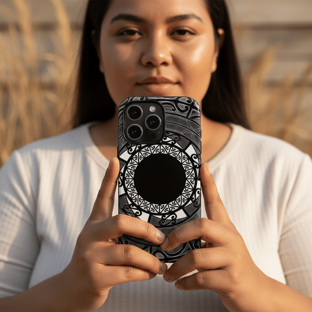 Durable Māori-themed Printify phone case with traditional patterns, designed for AU, NZ, and US smartphones.