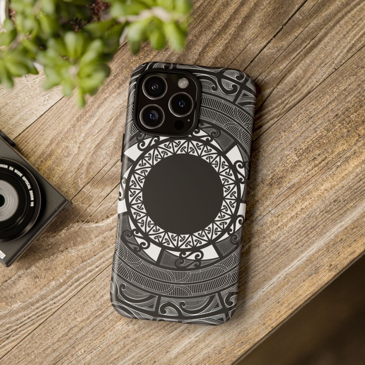 Printify tough phone case featuring Māori design with Koko Samoa pattern, fits AU, NZ, and USA models.