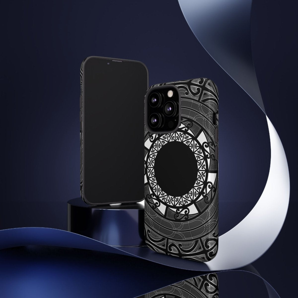 Durable Māori print phone case by Printify featuring traditional Polynesian Koko Samoa design on a protective case.
