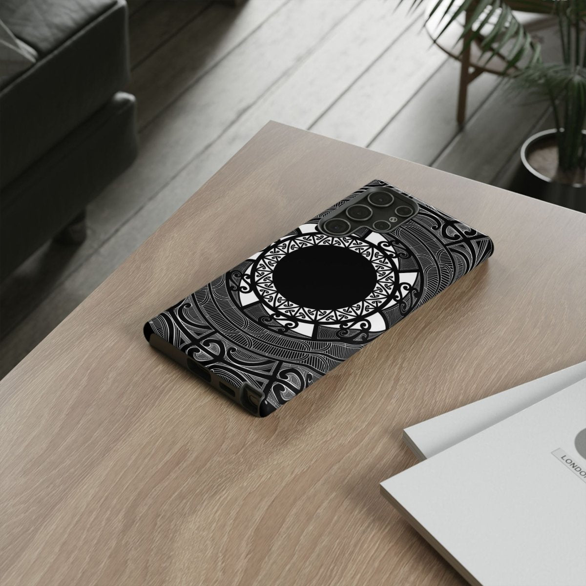 Printify Tough Phone Case featuring Māori design with Koko Samoa pattern, suitable for AU, NZ, and USA models.