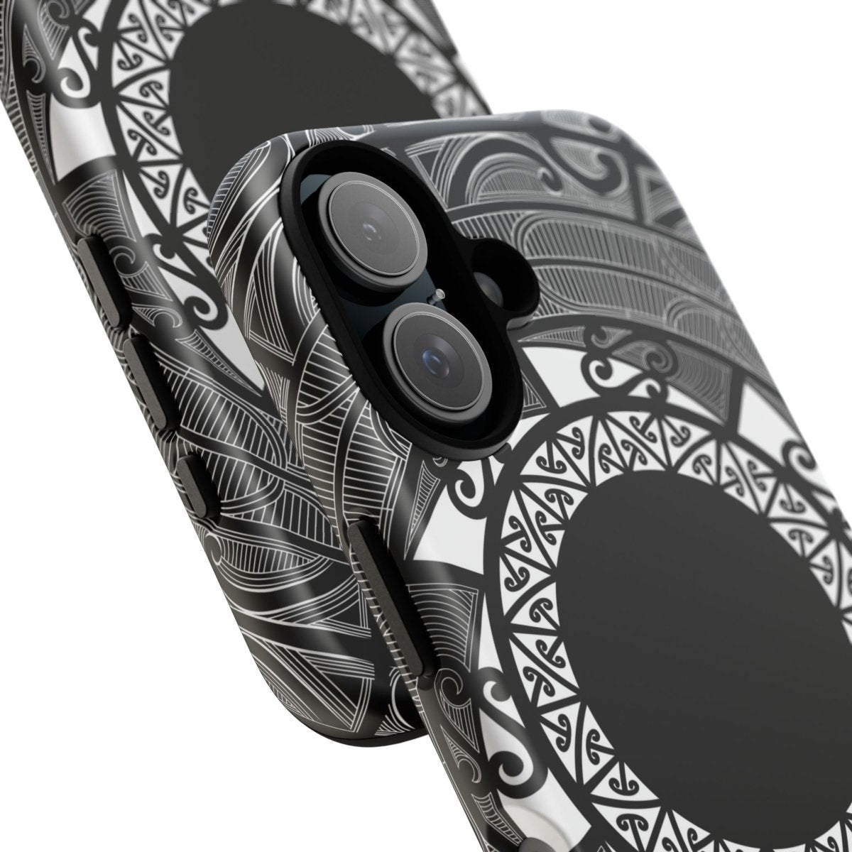 Printify tough Māori phone case with traditional Koko Samoa design for AU, NZ, and US markets, showcasing vibrant cultural patterns.