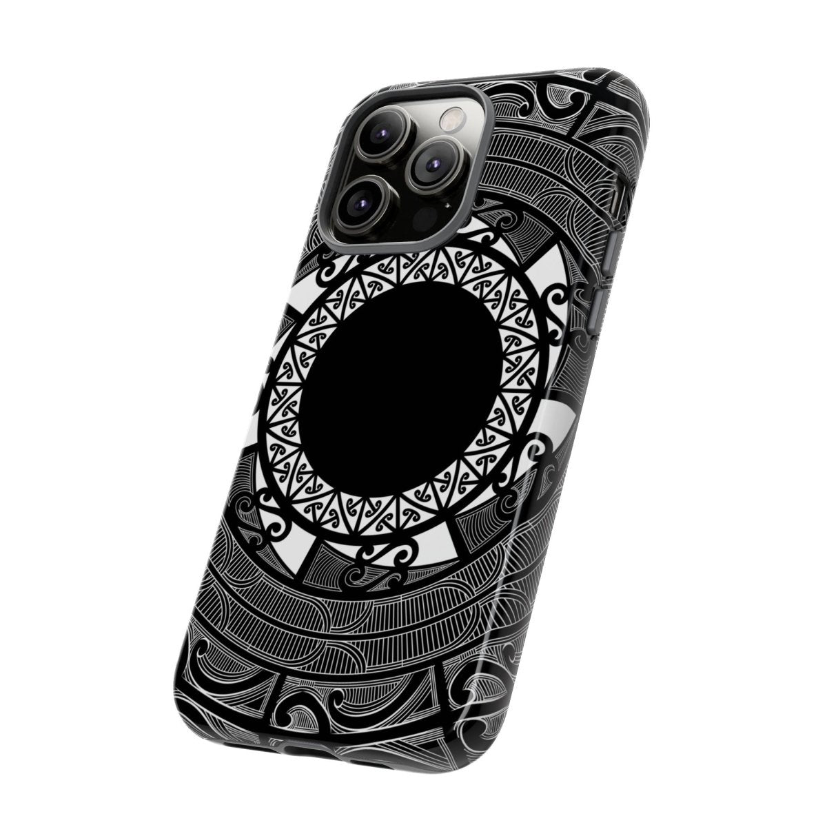 Durable Māori print phone case by Printify designed for AU/NZ/USA models, featuring traditional Māori patterns and artwork.