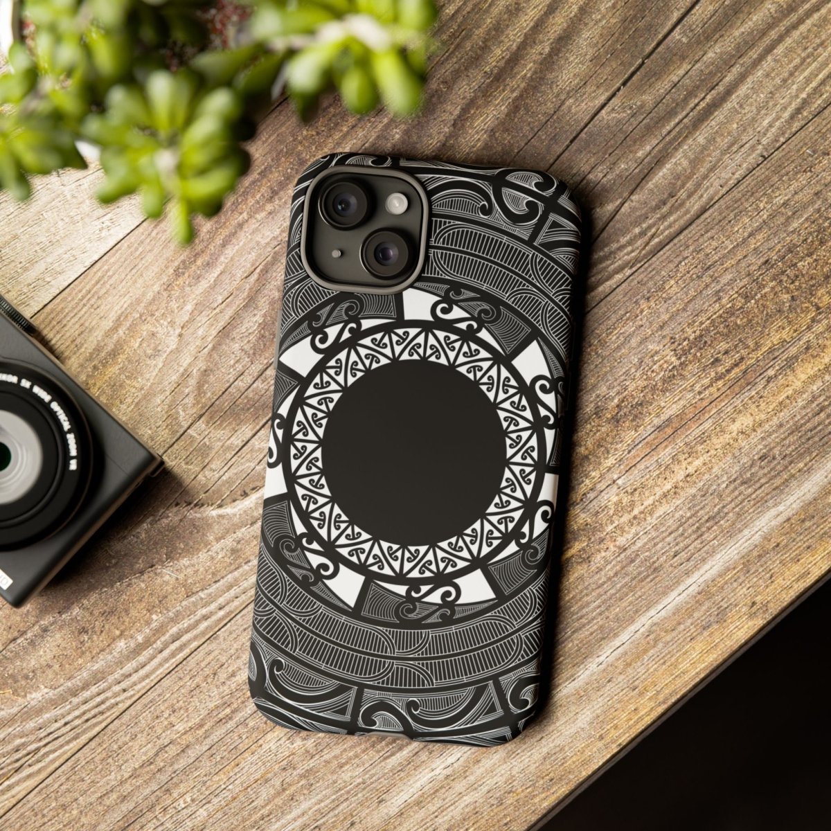 Printify Maori-themed tough phone case featuring traditional Polynesian patterns, designed for AU, NZ, and USA models.