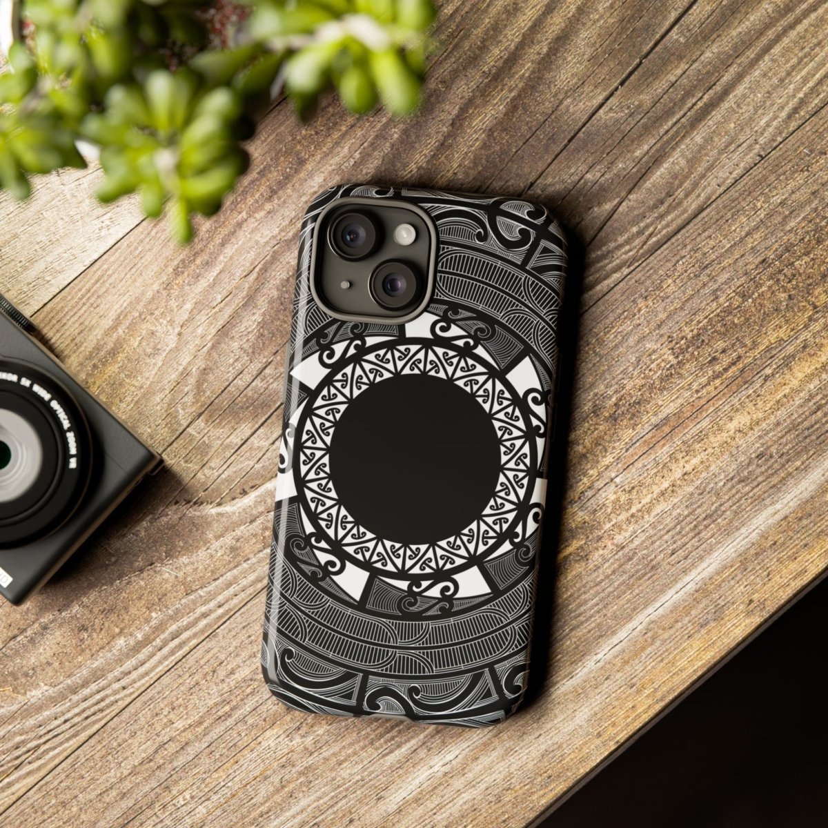 Durable Māori print phone case by Printify, designed for AU, NZ, and USA models, featuring traditional Māori art.
