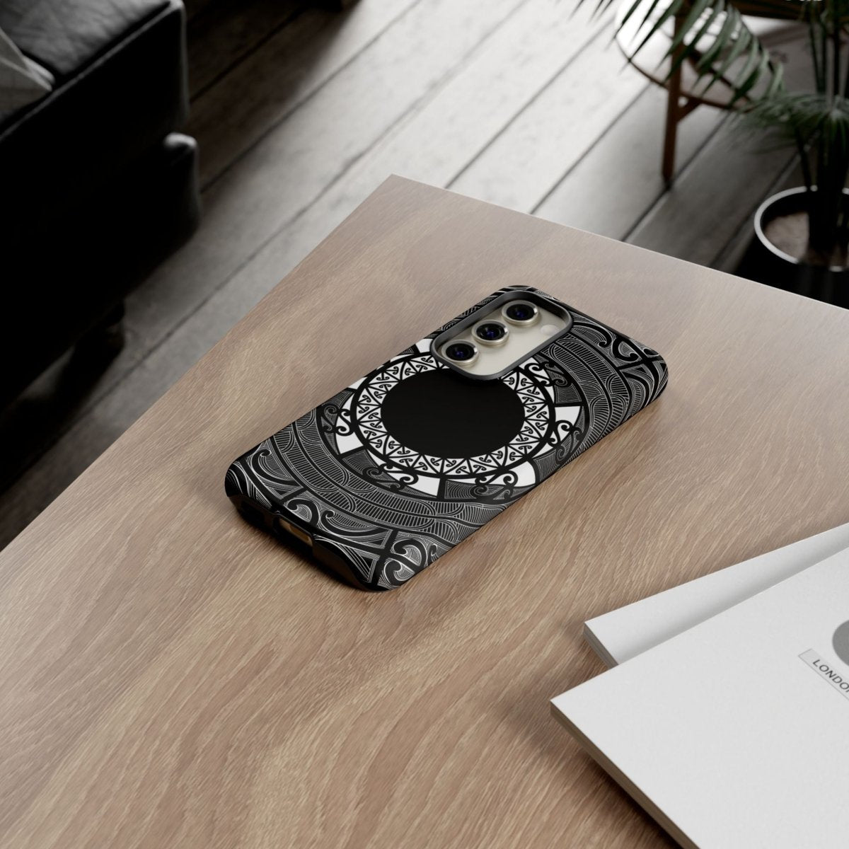 Printify Māori Tough Phone Case with traditional Samoan Koko design on durable protective cover for smartphones.