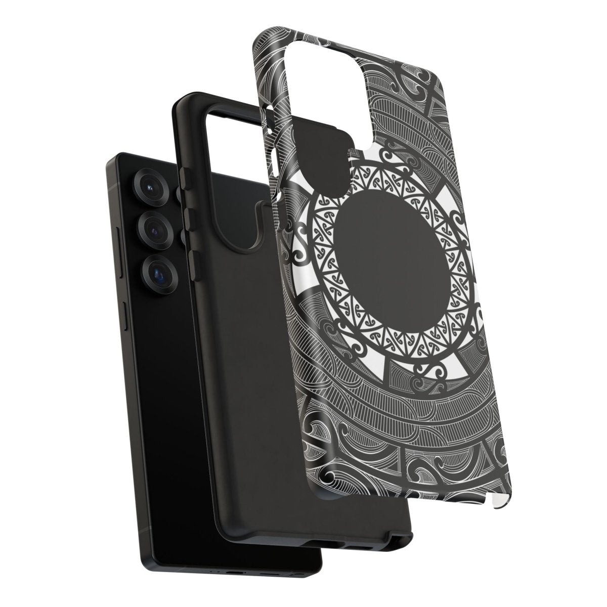 Durable Printify Māori phone case with traditional Koko Samoa design on a smartphone, showcasing vibrant cultural artwork.