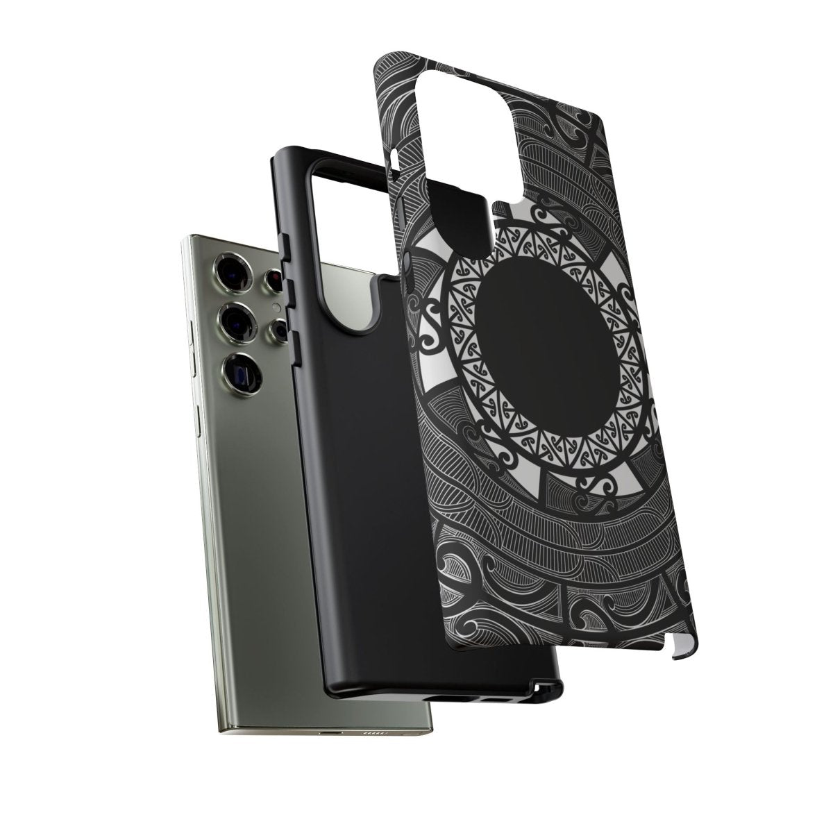 Printify Tough Phone Case featuring Māori design with Koko Samoa motifs, suitable for AU, NZ, and USA models.