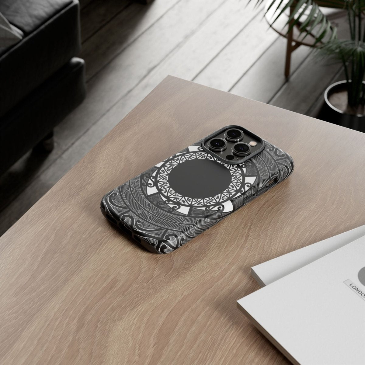 Durable Māori-themed phone case by Printify featuring traditional patterns for AU, NZ, and USA models.
