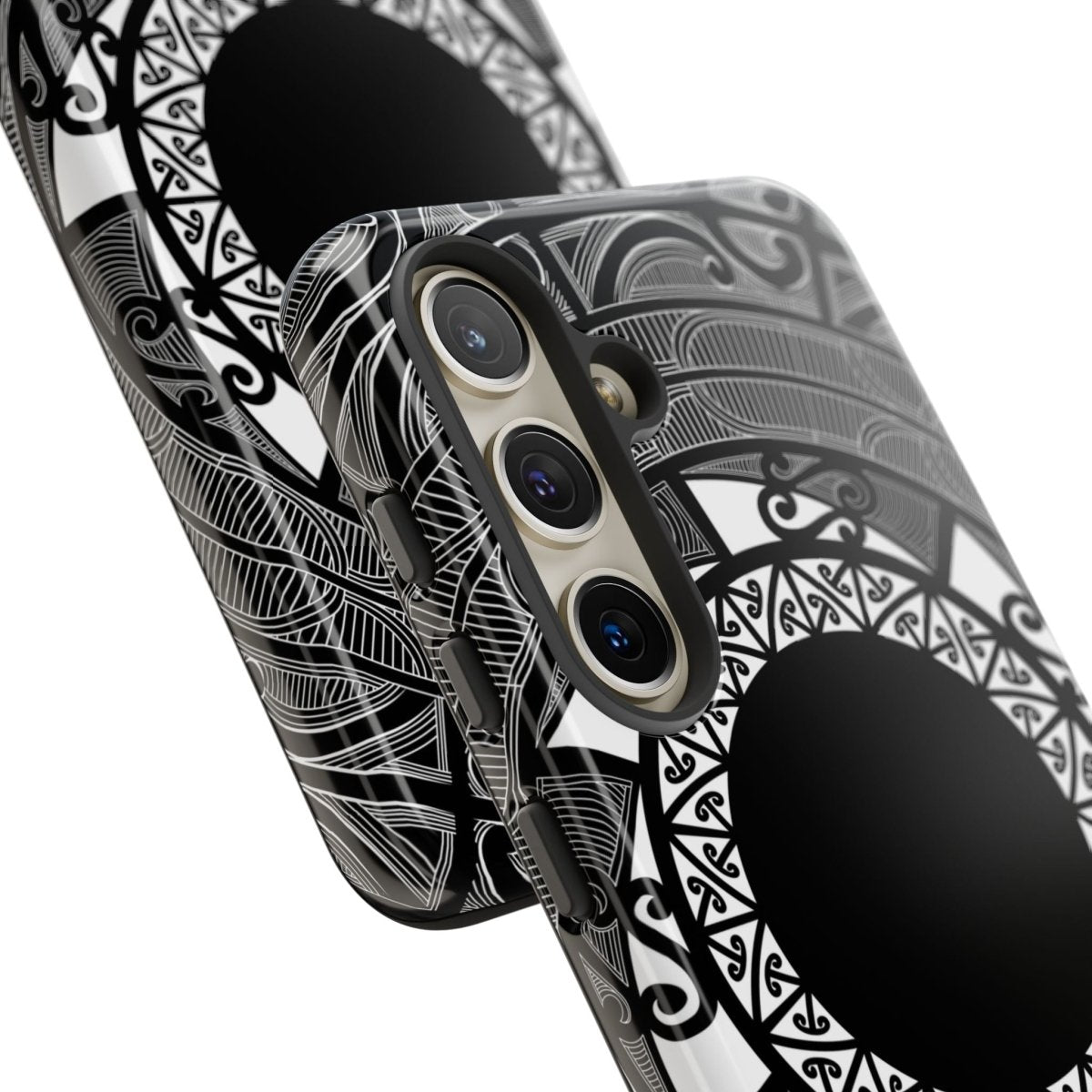 Printify Tough Phone Case featuring Māori design with Koko Samoa pattern, fits AU, NZ, and USA phone models.