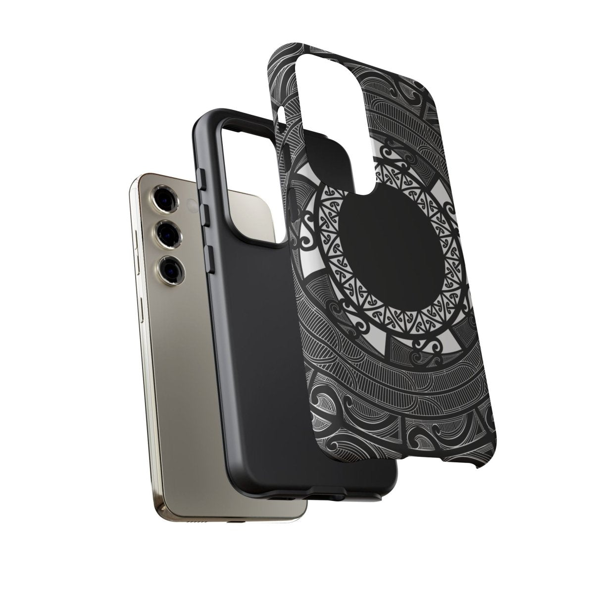 Durable Maori print phone case by Printify, designed for AU, NZ, and USA models, featuring traditional Māori patterns.