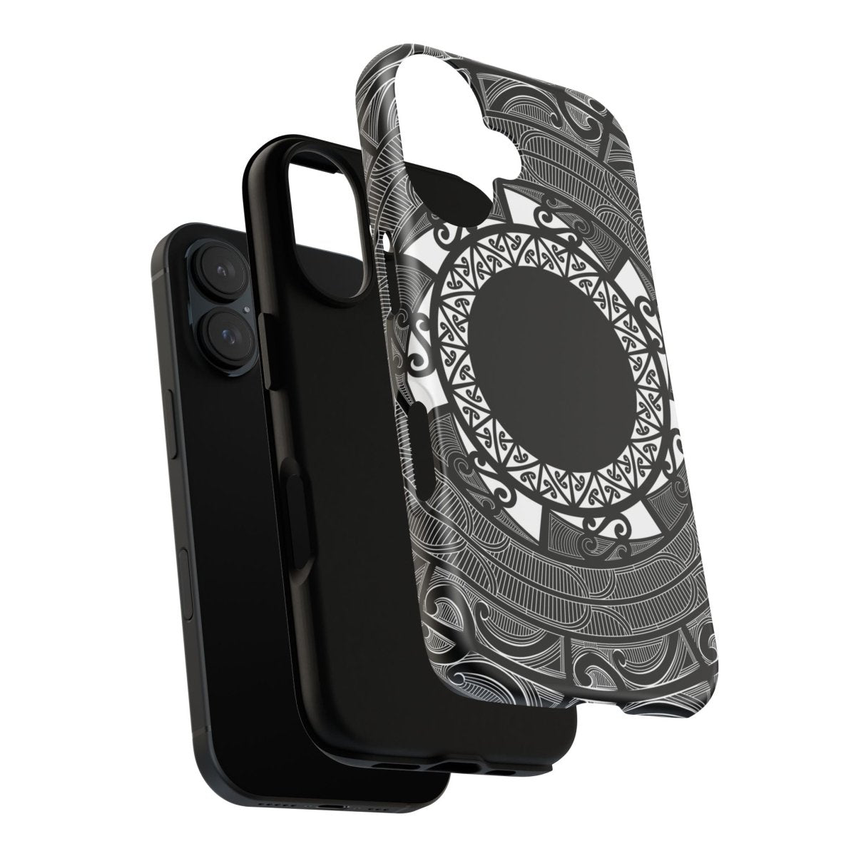 Printify Tough Phone Case featuring Māori design, suitable for AU, NZ, and USA models, with vibrant traditional patterns.