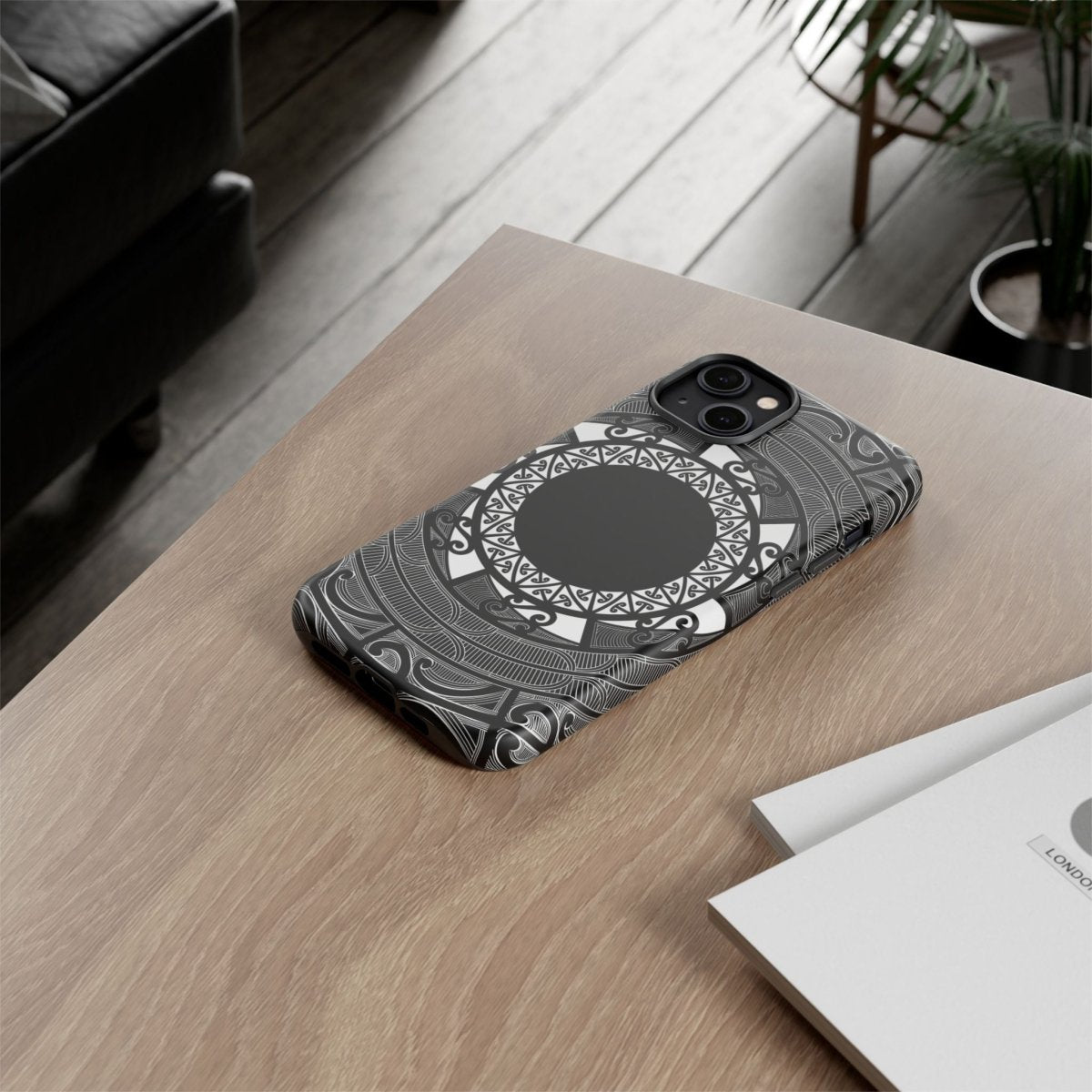 Printify Māori Tough Phone Case featuring traditional Koko Samoa design on durable protective cover for AU, NZ, and US models.
