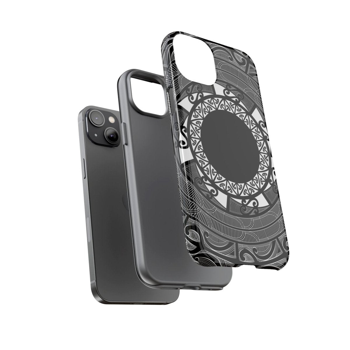 Durable Māori print phone case by Printify for AU, NZ, and US models featuring traditional Māori design.
