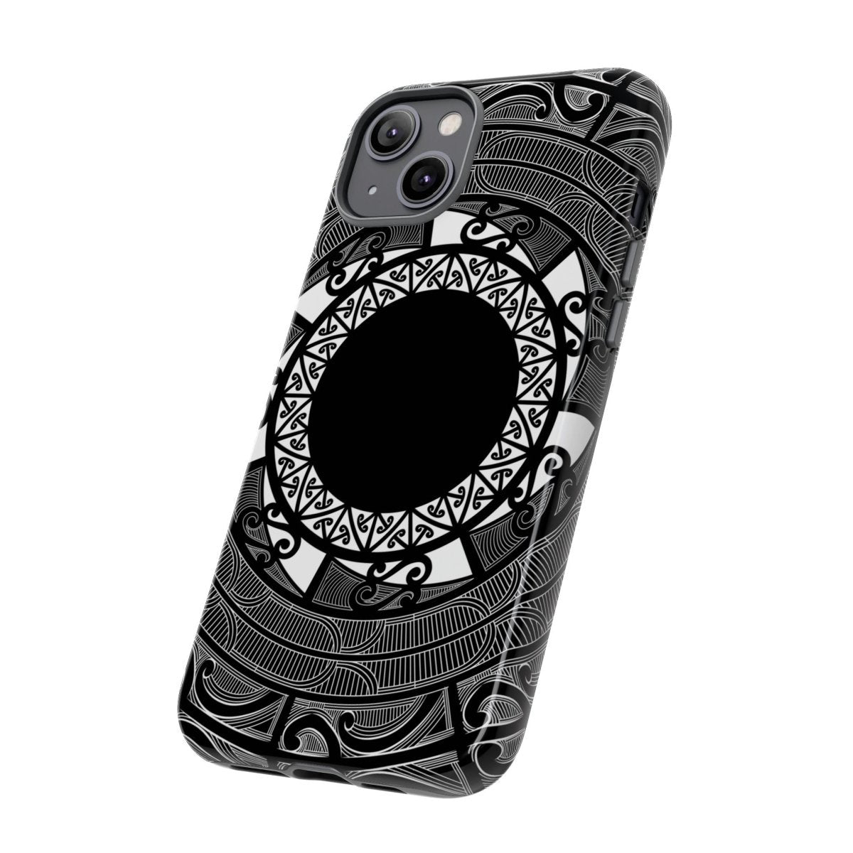 Durable Maori-themed phone case by Printify, featuring traditional Maori art design for AU, NZ, and USA models.