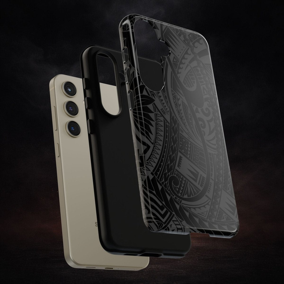 WOYC Warrior tough phone case for AU/NZ/USA, rugged design with bold tribal pattern, protective and durable for smartphones.