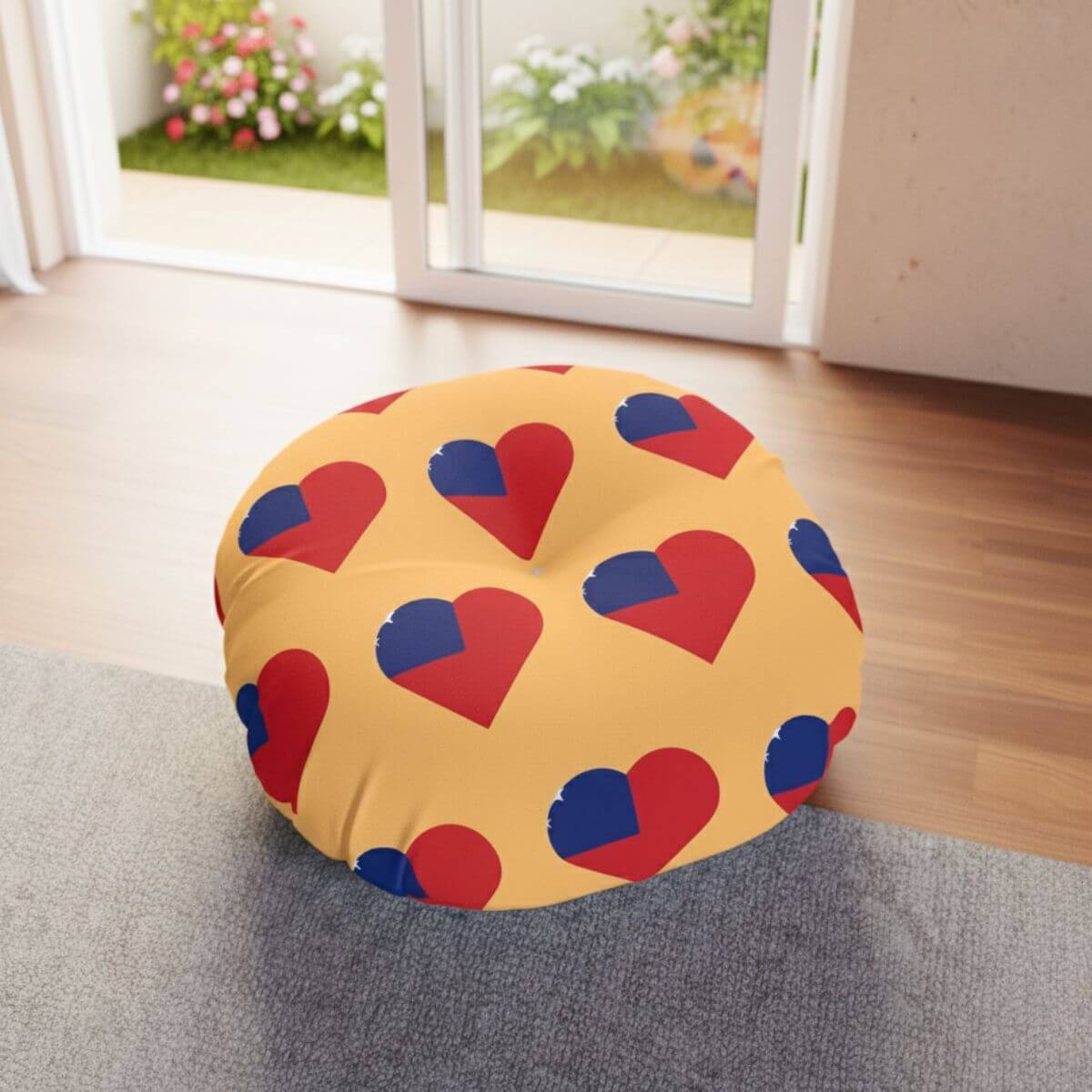 Tufted Floor Pillow - Samoan Flag Heart - AU/NZ/USA - The Koko Samoa