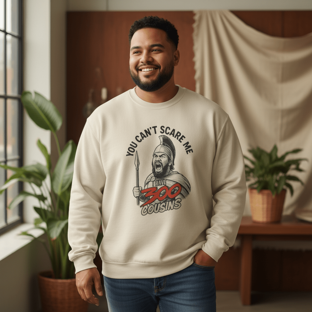 Unisex Heavy Sweatshirt by Monster Digital featuring personalized 300 Cousins design in USA, with a cozy, thick fabric.