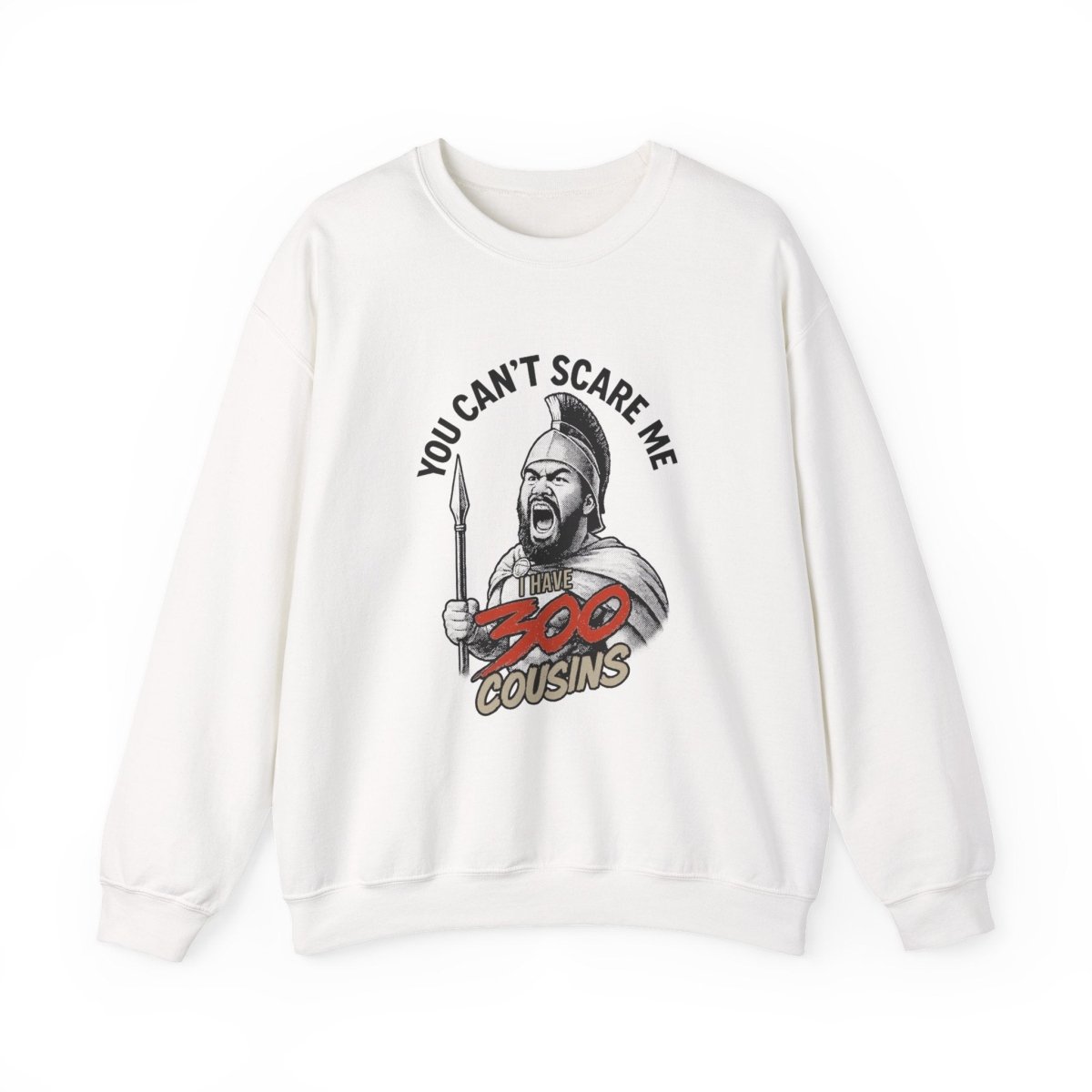 Unisex heavy sweatshirt from 300 Cousins by The Print Bar featuring personalized design, worn by a person.