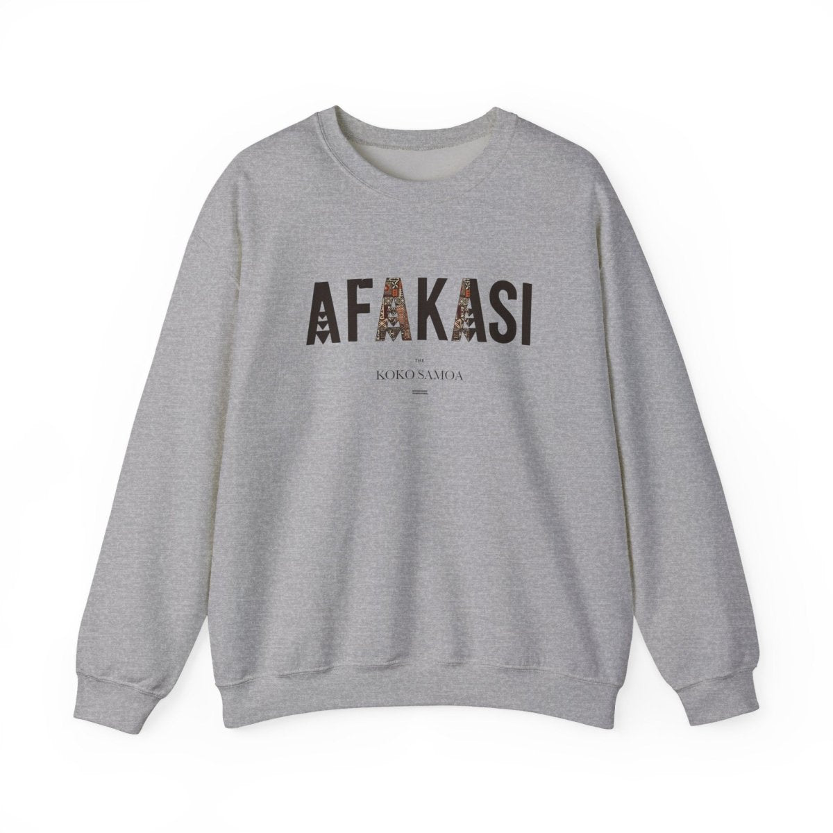 Personalised unisex heavy sweatshirt featuring Afakasi design by The Print Bar, showcasing bold print on a comfortable sweatshirt.