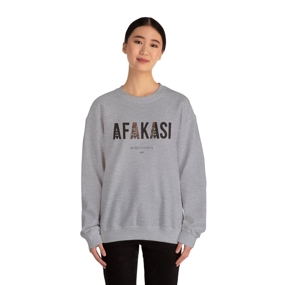 Unisex heavy sweatshirt featuring Afakasi design in AU/NZ styles, displayed on a hanger.
