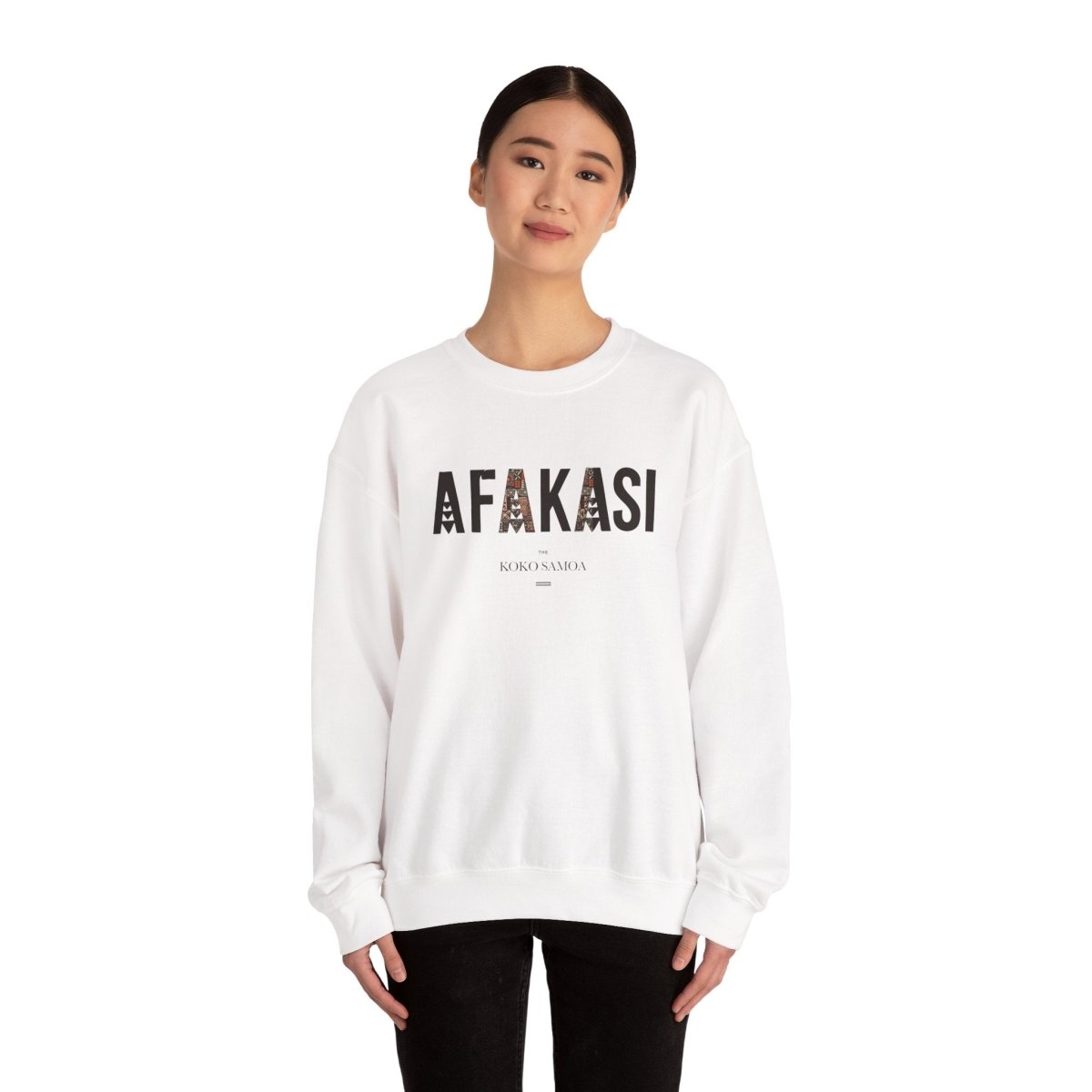 Unisex heavy sweatshirt with Afakasi, featuring personalized Samoan-inspired artwork on a comfortable sweatshirt.