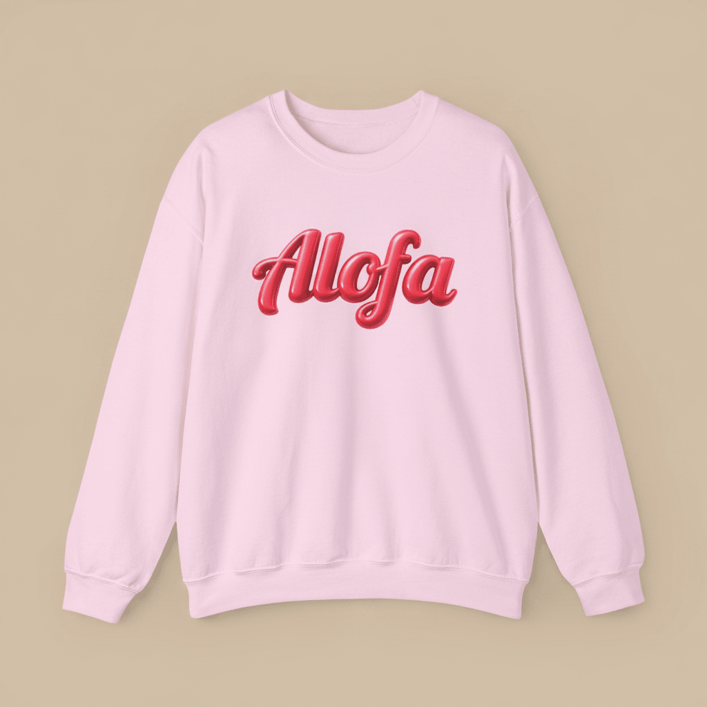 Unisex heavy sweatshirt by The Print Bar featuring Alofa design inspired by Samoa, casual fit, in neutral and vibrant colors.