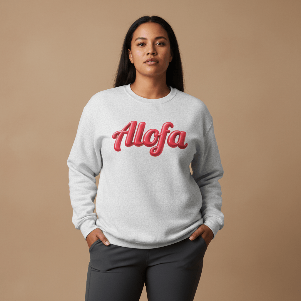 Unisex heavy sweatshirt by The Print Bar featuring Alofa design inspired by Samoa, in a comfortable, casual style.