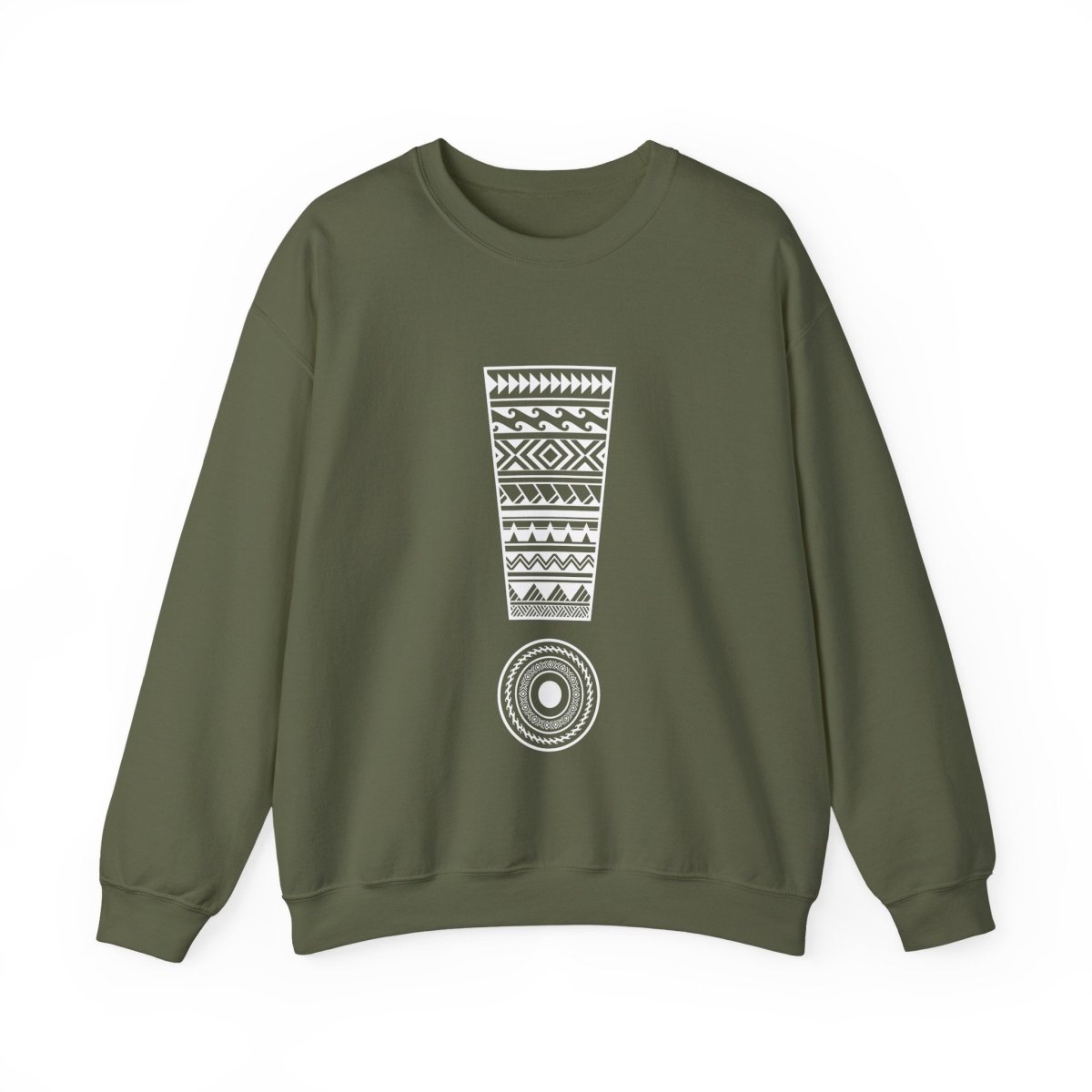 Unisex heavy sweatshirt with "Exclaim" design, shown in a casual worn style, ideal for comfortable everyday wear.