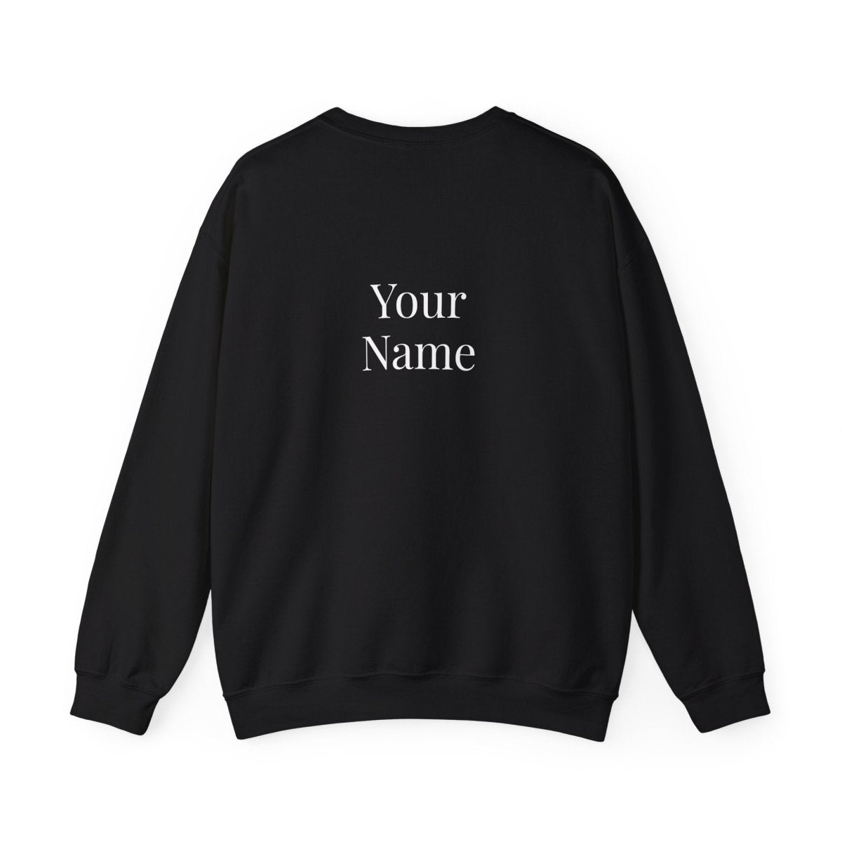 Unisex heavy sweatshirt featuring the "Exclaim" design, worn by a person, in a casual indoor setting.