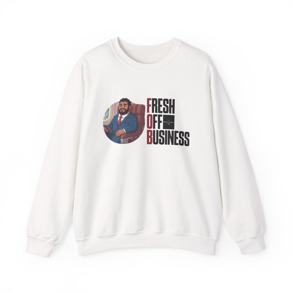Unisex heavy sweatshirt featuring personalized "Fresh Off Business" design, casual fit, in neutral color.