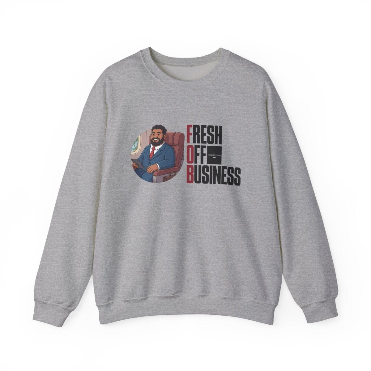 Unisex heavy sweatshirt featuring custom "Fresh Off Business" design in AU/NZ style, casual wear.