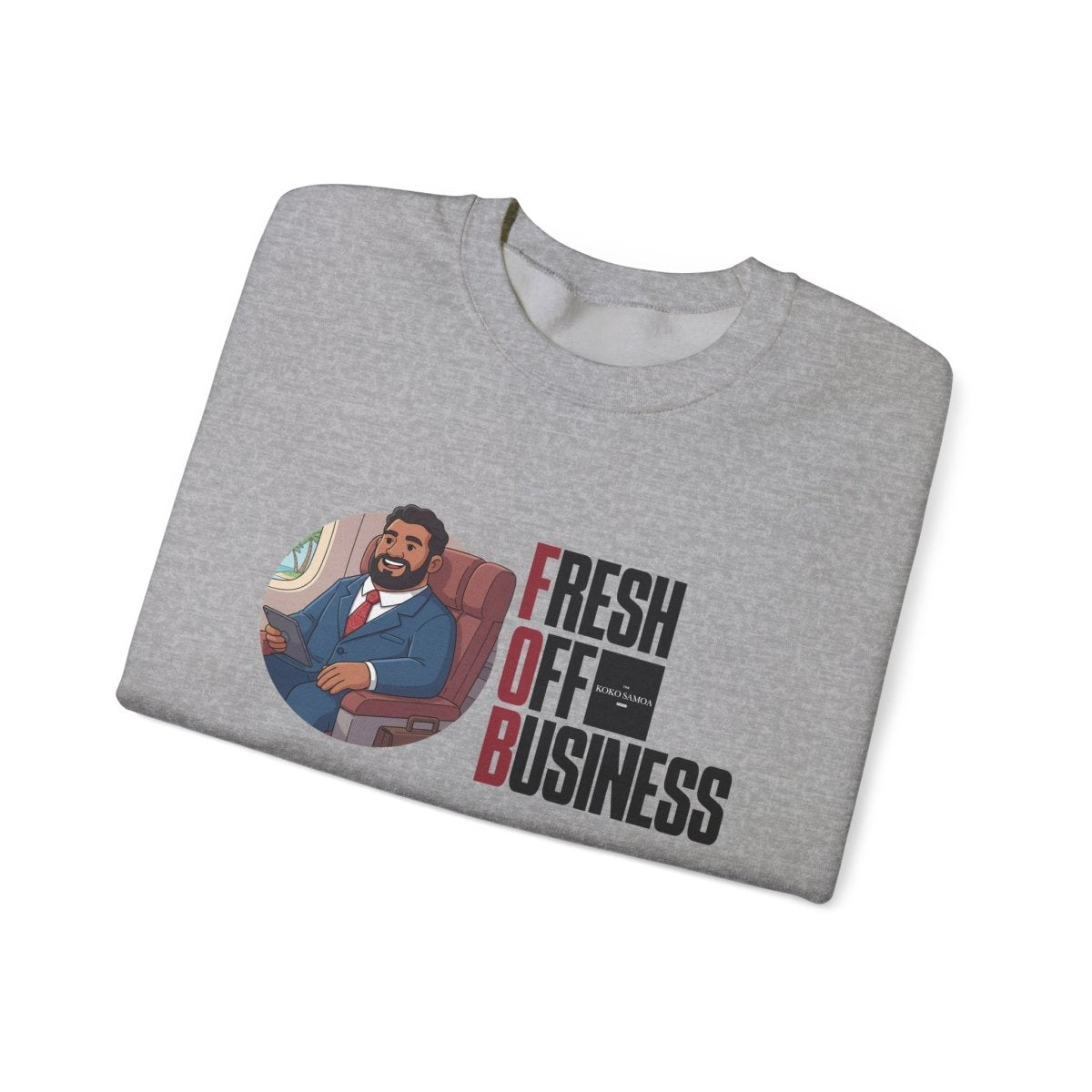 Unisex heavy sweatshirt featuring a personalized "Fresh Off Business" design, casual style, AU/NZ sizing.
