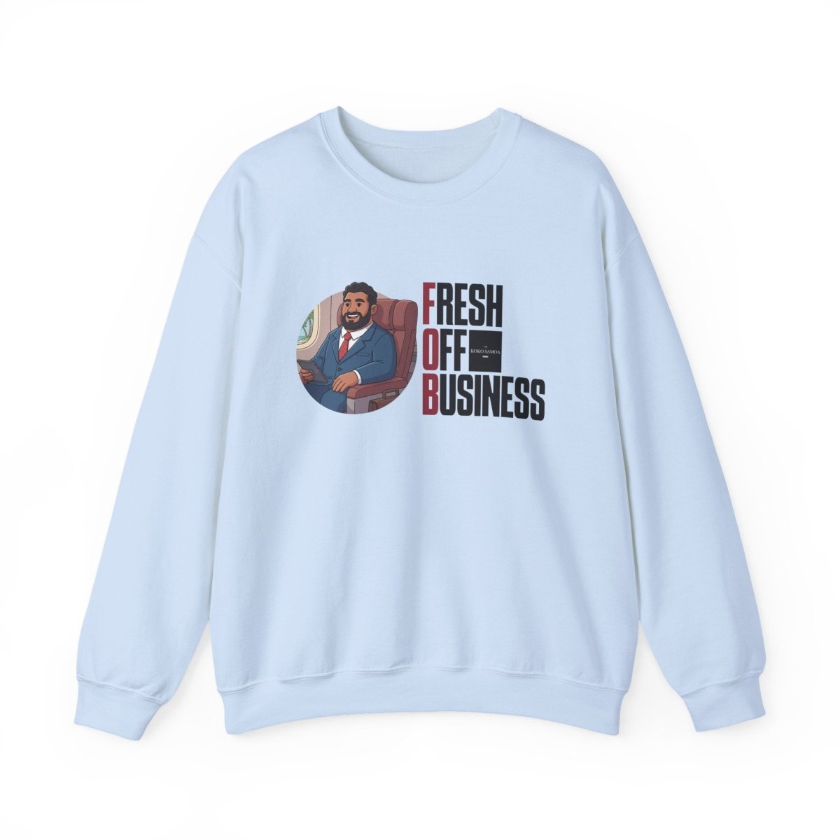 Unisex heavy sweatshirt featuring custom "Fresh Off Business" design, in casual style for everyday wear.