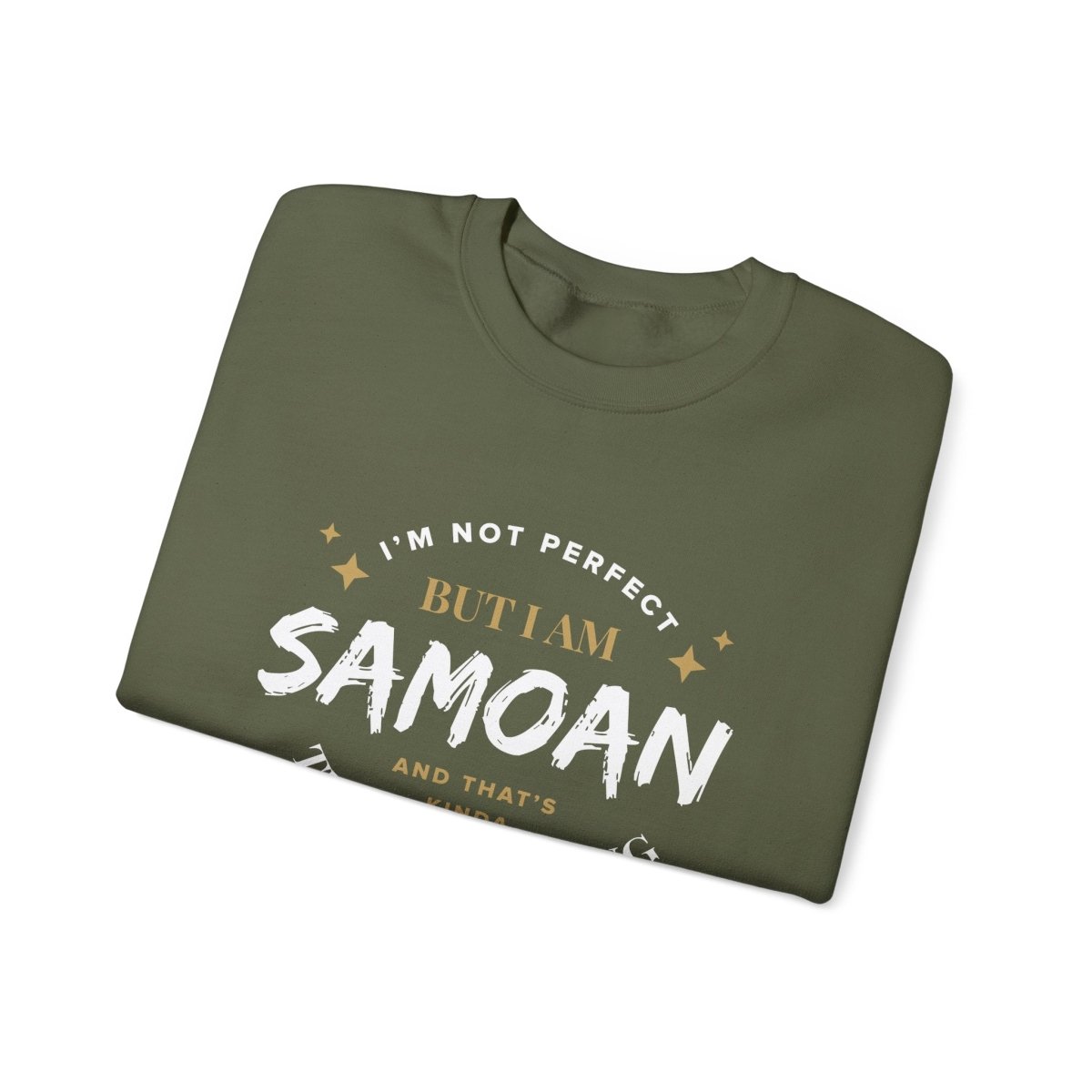 Unisex heavy sweatshirt with "Not Perfect But Samoan", featuring personalized Koko Samoa artwork.