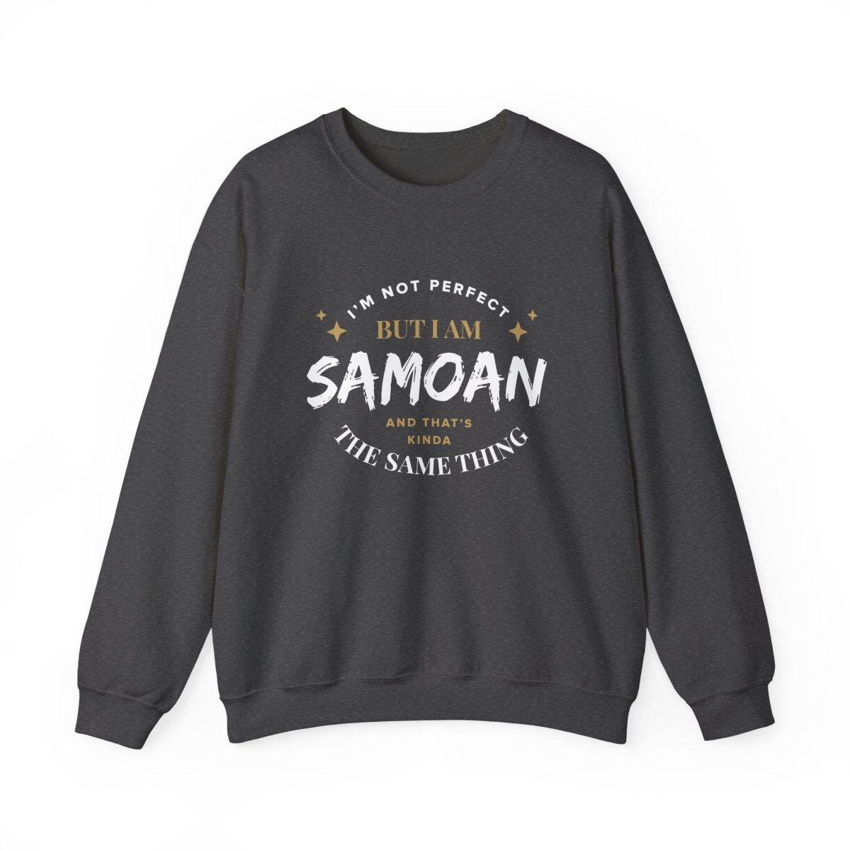 Unisex Heavy Sweatshirt featuring "Not Perfect But Samoan" design, personalized AU/NZ apparel with Koko Samoa motif.