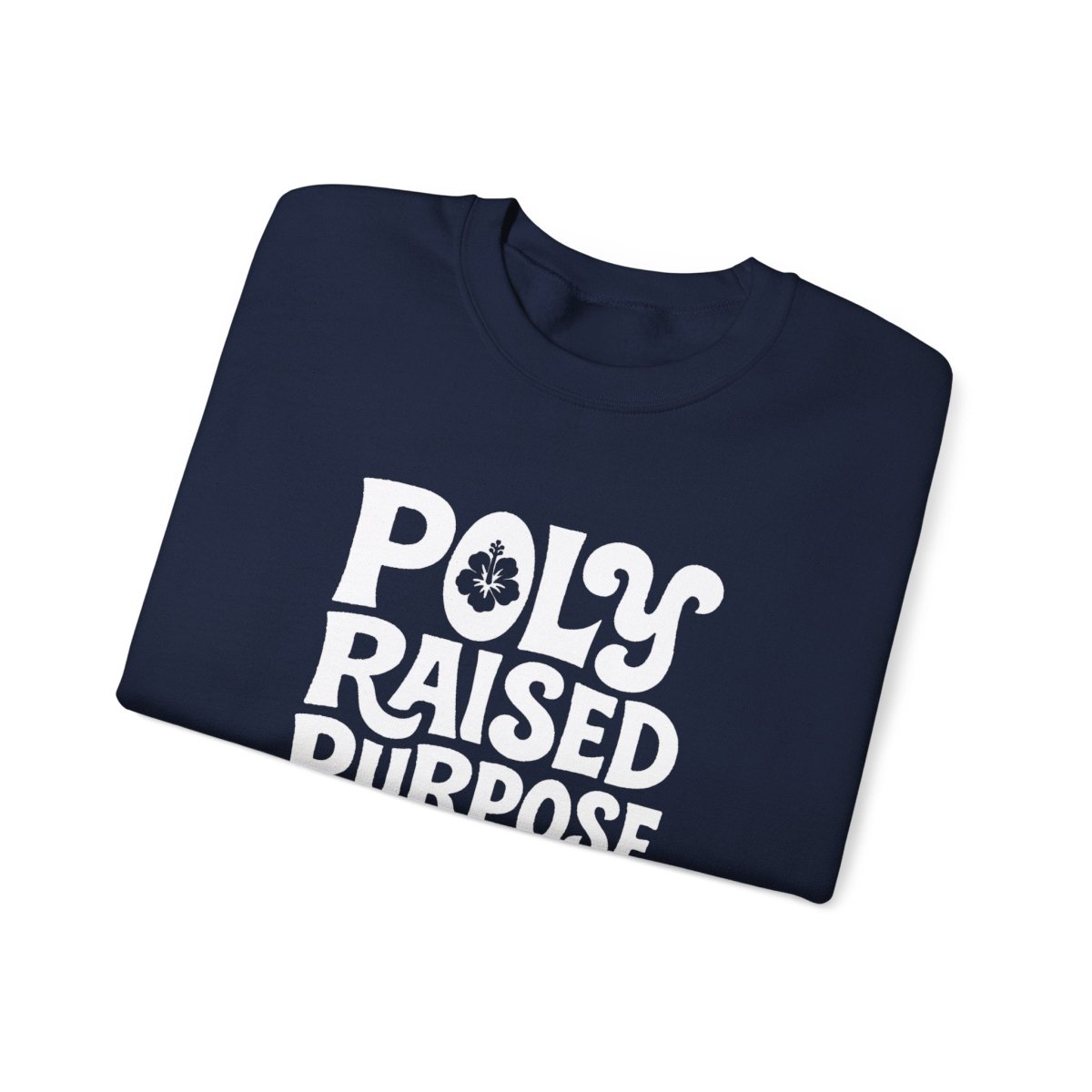 Unisex heavy sweatshirt with raised poly design, featuring personalized print in AU/NZ style, on a plain background.