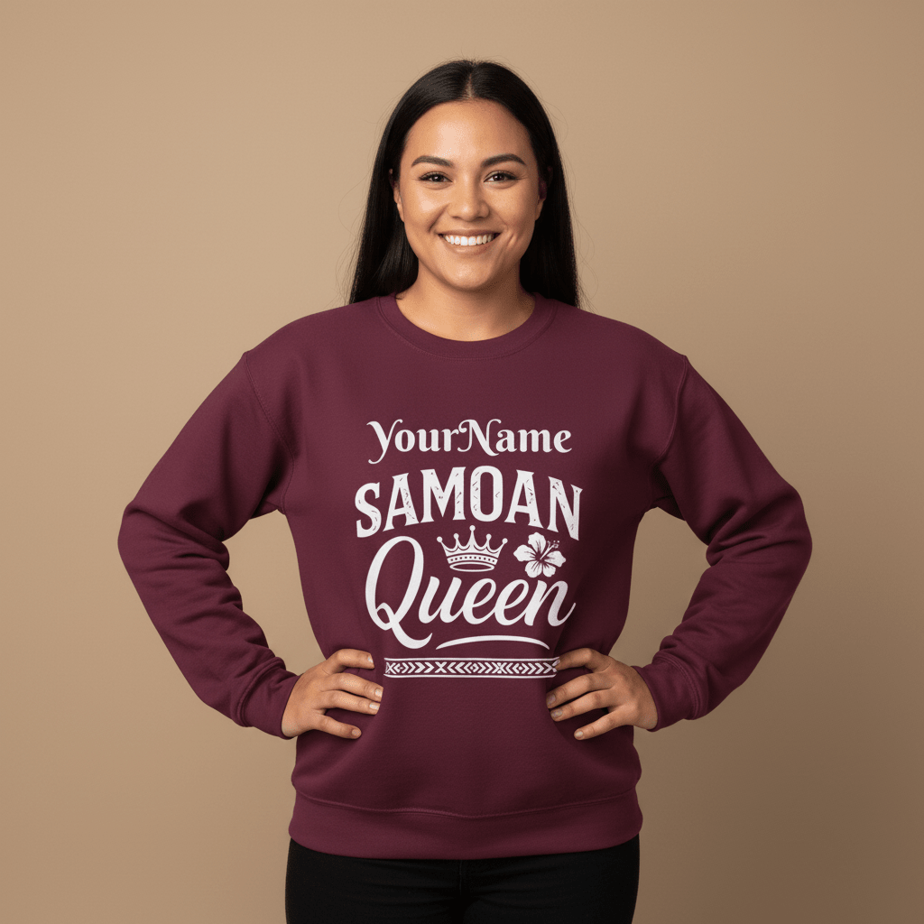 Unisex heavy sweatshirt featuring Samoan Queen design from The Print Bar, showcasing vibrant print on a cozy sweatshirt.