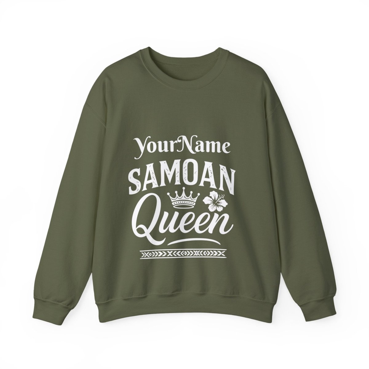 Unisex heavy Samoan Queen sweatshirt by The Print Bar featuring bold design and comfortable fit, suitable for all genders.