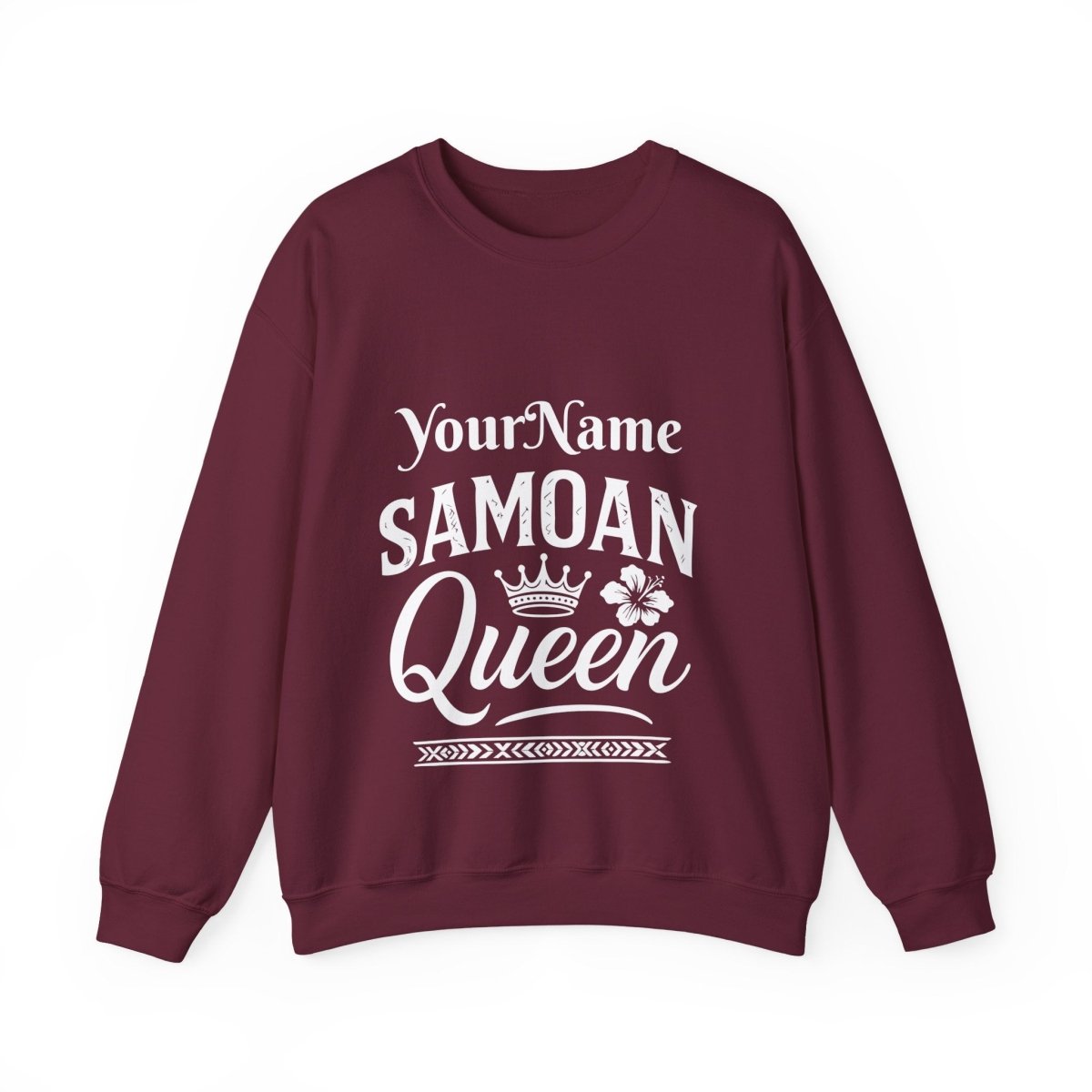 Unisex heavy sweatshirt featuring a Samoan Queen design by The Print Bar, showcasing bold print and comfortable fabric.
