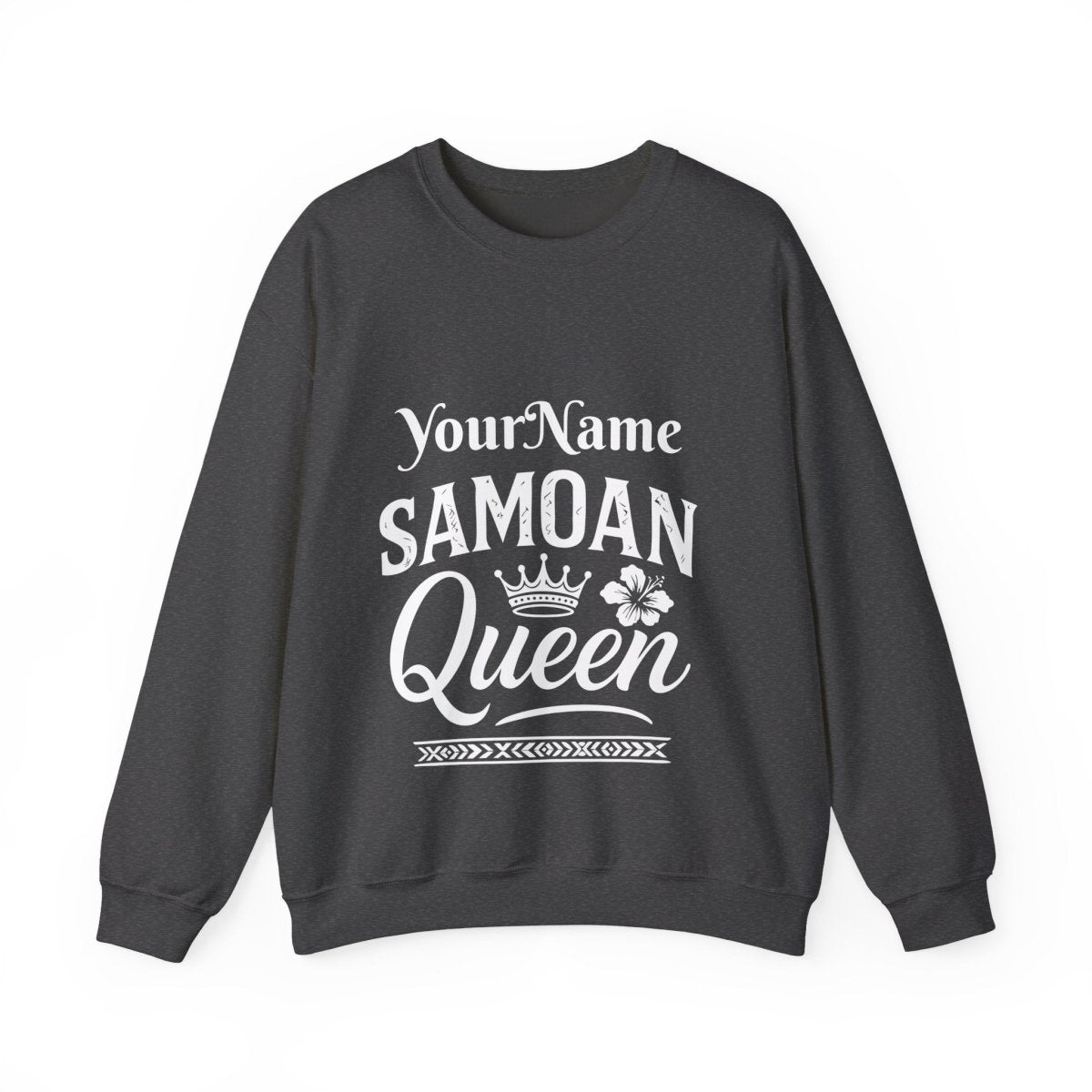 Unisex heavy sweatshirt featuring a Samoan Queen design from The Print Bar, with bold print on a comfortable grey fabric.